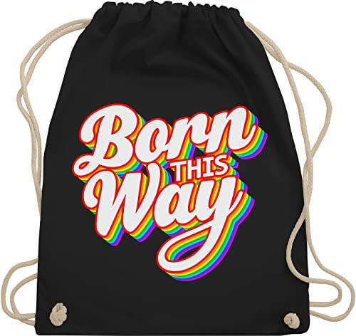 Turnbeutel Rucksack - LGBTQ Kleidung Pride Flag - Born this way Regenbogen - Unisize - Schwarz - lgbtq+ beutel lgbt bag csd stoffbeutel lesbian sportbeutel lqbtq tasche gay turn lgbtqia queer