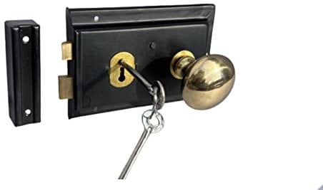 Rim Lock Set 6x 4 Deadbolt Black, Brass, Chrome, Cast Iron Knobs/Handle - Haven Heritage (Lock + Brass Handle)