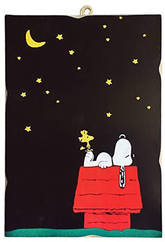 KUSTOM ART CUCUBA Quadro Stile Vintage Serie Fumetti Personaggi Cartoni Animati Cartoon Snoopy Stampa su Legno 18x25 cm.