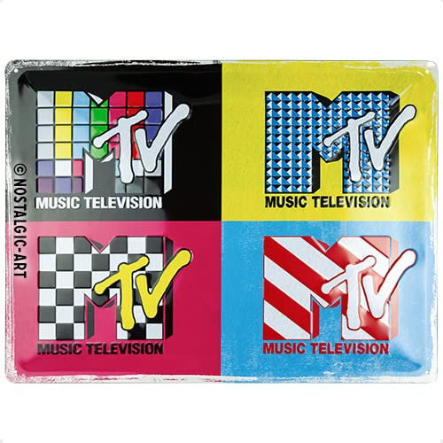 Nostalgic-Art Retro Blechschild, 30 x 40 cm, MTV – Logo Pop Art – Geschenk-Idee für Musik-Fans, Original Lizenzprodukt (OLP), aus Metall, Vintage Design, Blechschilder Sprüche
