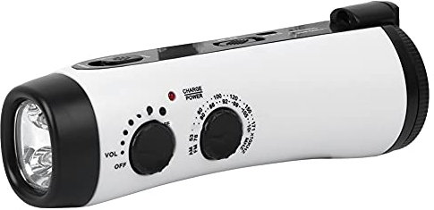 Handkurbel Multifunktions Taschenlampen Radio, 5LED Taschenlampe, AM/FM Empfangsfunktion, Eingebaute Radioantenne, Aufladen Von Mobiltelefonen, Notfall Radio Aus Kunststoff mit Handschlaufe(Weiß)
