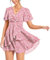 PCEAIIH Women's Cocktail Dresses Short Sleeve Empire Skater Dress Deep V-Neck Waist Tie Ruffle Mini Swing Dresses 2XL Floral Pink