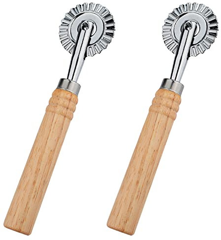 2pcs Ravioli Cutter Wheel, Pasta Cutter Wheel with Long Wooden Handle Ravioli Crimper Cutter Wheel Zinc Alloy Pasta Cutter Wheel for Kitchen
