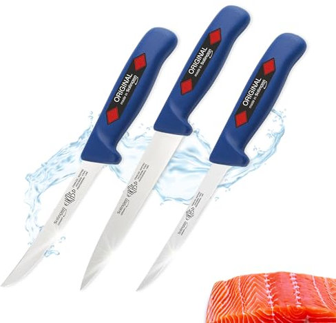 EIKASO | SOLINGEN Fischmesser Set 3 teilig perfekt geeignet für Anfänger und Profis, Fischmesser Fischmesser mittelspitz Filiermesser, Fischliebhaber, Fischset Grillset