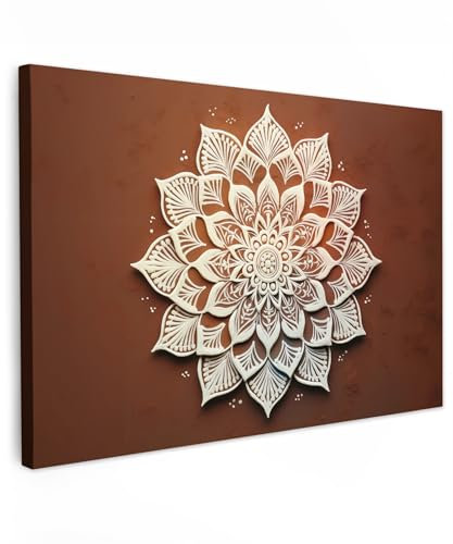 MuchoWow© Bilder Groß 120x80 cm XXL Wohnzimmer Deko Modern Wandbild Foto auf Leinwand Bild Schlafzimmer Room Decor Geschenke Mandala - Weiß - Braun