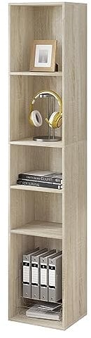 WOLTU Libreria a 5 Scomparti Aperti, Libreria Verticale a Colonna, Scaffale Angolare Autoportante, per Soggiorno, Ufficio e Studio, in Truciolare,Rovere Chiaro, 30x26x151cm, SK034hei