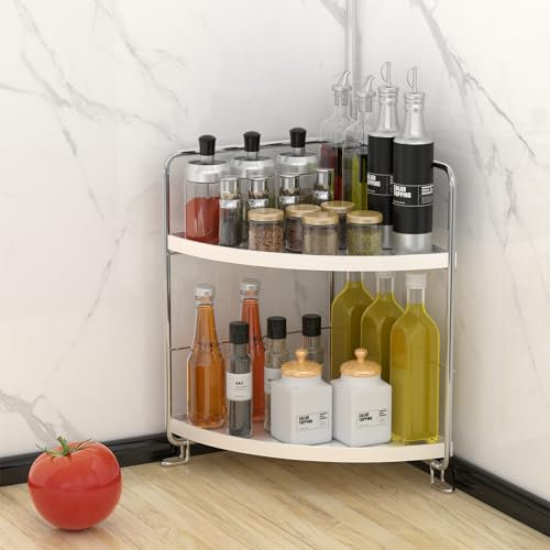 Ncheli Bilayer mensola angolare portaspezie,Portaspezie salvaspazio,Mobile da bagno ripiani,Scaffale angolare Per l'uso in cucina, in bagno, sotto il lavello
