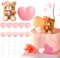 LaVenty 12 PCS Pink Bear Cake Decoration Heart Love Cake Topper Heart Teddy Bear Cake Decoration Baby Shower Cake Decoration Baby Girl Cake Decoration