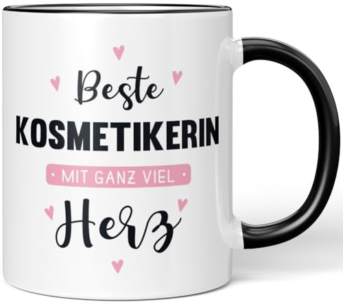 JUNIWORDS Tasse, Beste Kosmetikerin, mit ganz viel Herz, Schwarz (6051028)