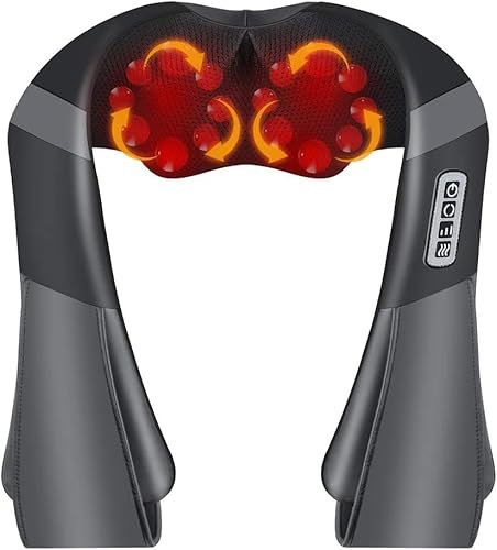 Massaggiatore Cervicale da Collo,Rotazione 3D Shiatsu 3 velocità Elettrico 16 Palline da Massaggio Infrarosso Riscaldamento per Collo, Spalle, Schiena Massaggiatore per Auto, Casa, Ufficio