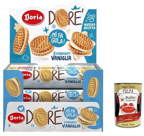 Italian Gourmet Dore' Biscotti Frollini Vanillefüllung Snackbox 20 x 75g | Ripieno alla vaniglia in confezioni singole, mürbe Happen für Pause, Schule, Gesamtnettogewicht 1,5 kg + Kostenlos Polpa 400g