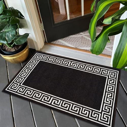 Fit Even Greeky Door Mat – Non-Slip Washable Doormat, Heavy Duty Welcome Dirt Trapper, Water Absorbent Floor Mat for Indoor/Outdoor Use, Front Entrance, and Kitchen (Black & White, 40x60 cm)