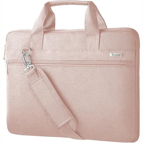 Voova Sacoche pour ordinateur portable de 14, 15,6, 16, sac à bandoulière, sac à bandoulière, protection à 360°, étanche, anti-chocs, motif princesse rose
