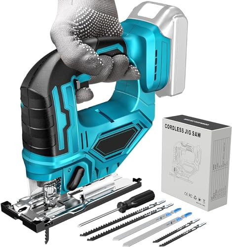 Akku Stichsäge Kompatibel für Makita 18V Akku, 750W Stichsäge mit LED-Licht, max. 45° Schrägschnitte, 3-Positionen-Orbitaleinstellung für Gerade/Kurve/Kreis/Schnitte (Ohne Akku) (Ohne Akku)