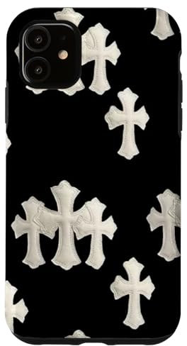 iPhone 11 Back &White Hearts Crossing Y2K Graphic Case