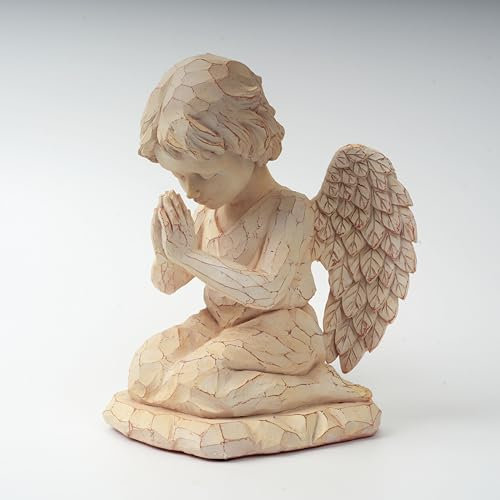hvfun Betende Engelstatue aus Kunstharz – handgefertigte Figur für Heimdekoration und Gedenkgeschenke, exquisiter holzgeschnitzter Look (betender Engel)
