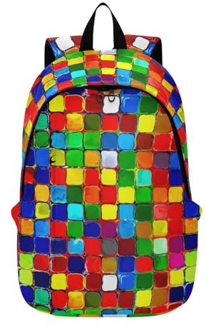 Mnsruu Großer Reiserucksack, 48,3 cm (19 Zoll), abstrakte Regenbogenfarben, bunte Fliesen, Laptop-Rucksack, Business-Arbeitstasche, College, Computer, Schultasche, wasserabweisend und leicht,