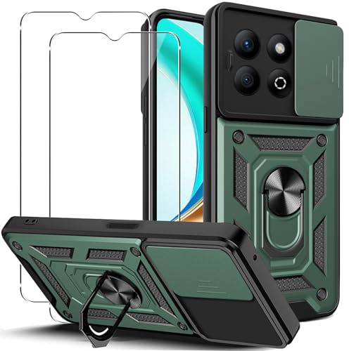 KUSINHOKA Cover per Honor X6b con 2 Pezzi Pellicola Vetro Temperato, [Protezione Fotocamera Slide] Anti-Graffio Custodia con Staffa, Case in Silicone e PC Protettiva Cover per Honor X6b, Verde