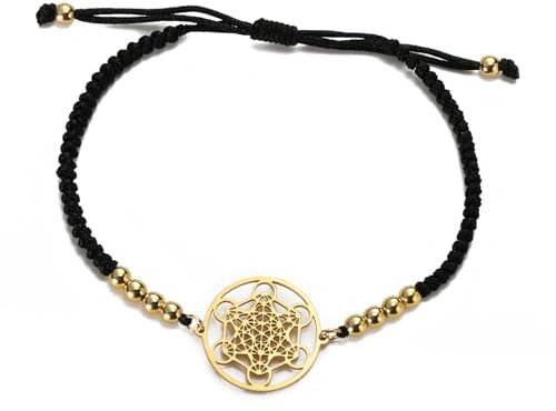 EUEAVAN Metatrons Bracelet cube réglable en perles pour couple - Géométrie sacrée - Fait à la main - Corde tressée - Bracelet porte-bonheur rouge - Amulette de la kabbale, Medium, Acier inoxydable,