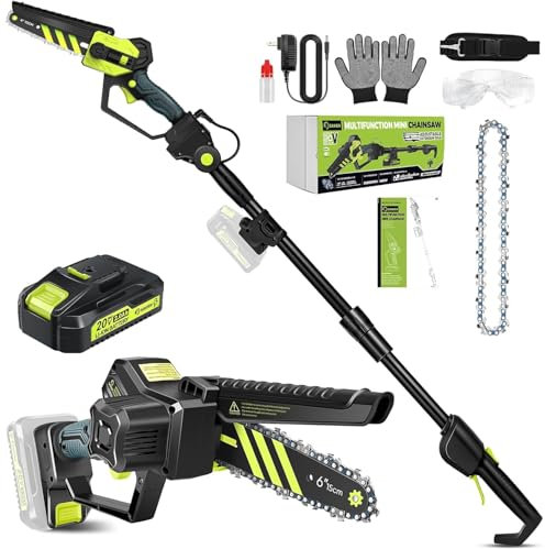 Saker Cordless Pole Saw and Mini Chainsaw, 2-in-1 Pole 6 Inch Chainsaw, Brushless Electric Pole Saw Battery Powered, 78.74 Inch Max Reach Tree Trimmer with 1 Battery