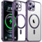 Flyzoo Magnetisch Hybrid Clear Hülle für iPhone 12 Pro - [Kompatibel mit MagSafe] [Eingebaute Kameraschutz Folie] Hart Durchsichtig Handyhülle Stoßfeste Transparente mit Silikon Schutzhülle,6,1'',Lila