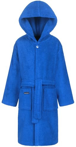 Morgenstern Bademantel Kinder & Teenager Mädchen Jungen 100% Baumwolle Frottee mit Kapuze OEKO-TEX® Kinderbademantel Morgenmantel Größe 170-176, Mittelblau