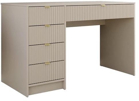 Mirjan24 Schreibtisch Tireno, 5 Universale Schubladen geriffelte Fronten Schülerschreibtisch Computertisch Kinderschreibtisch Arbeitstisch PC-Tisch Jugendzimmer Kinderzimmer (Sandbeige)