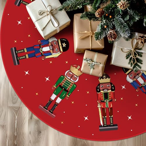 Tian Zhun Christmas Tree Skirt Red Tree Skirt Nutcracker Xmas Party Winter Holiday Tree Mat 30 Inch for Indoor Outdoor Decorations