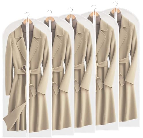 SHUOHONG 5 Pezzi Custodie per Abiti con Cerniera, 60 x 140 cm Buste per Vestiti, Impermeabile Copriabiti Antipolvere, Copri Abiti da Armadio, Copriabiti da Armadio per Smoking, Giacca (D)