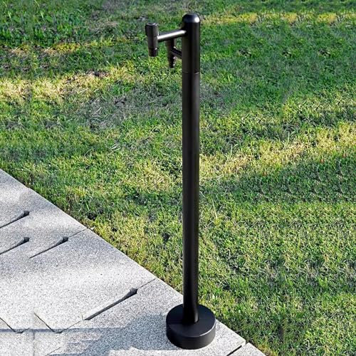 Support de tuyau autoportant en acier inoxydable avec 2 robinets pour colonne d'eau de jardin verticale extérieure