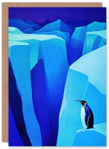 Artery8 Greeting Card Lone King Penguin Antarctic Ice Glacier Landscape Blank For Him Or Her Art Christmas Card