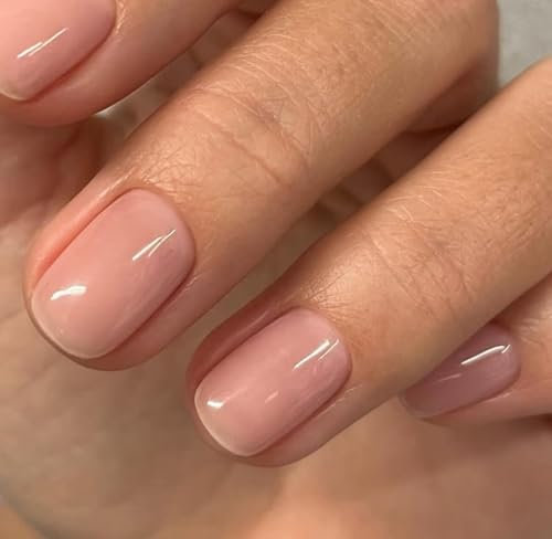 SXVME 48 Pcs Nude Press on Nails Short Square Acrylic False Nails Short Coffin Natural Fake Nail Set Elegant Solid Color Full Cover Glossy Gel Stick on Nails for Women Daily Wear