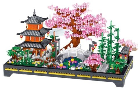 DAHONPA Chinese Style Architecture of Garden Micro Building Blocks Set, 2805 Pieces with Cherry Blossom Tree Building Blocks Set, Botanical Building Set for Adults