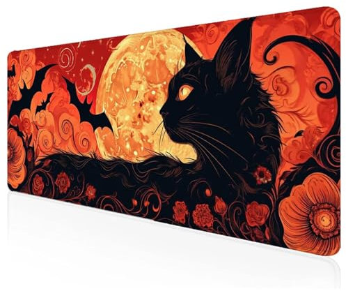Black Mouse Mat 900x400x3mm,Cat Mouse Pad,Extra Large Gaming Mousepad Waterproof,Desk Protector Mat with Anti-Slip Base,Computer Keyboard Pad for Gaming,Office and Home,Gift L-65