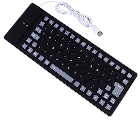 DOITOOL Teclado de Silicona de 85 Teclas USB Cable, Flexible y Negro | Enrollable, Lavable y Portátil, Altura de Tecla 5, 5mm, para Ordenador de Oficina