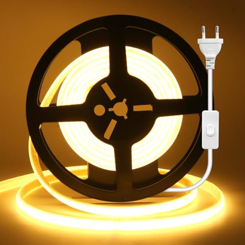 Wisada Bande Lumineuse LED COB, 240 LED/M avec Interrupteur, Bande Néon Flex 220V, Corde Lumineuse Néon Découpable pour Décoration d'Intérieur (Blanc chaud (3000-3500K), 1M)