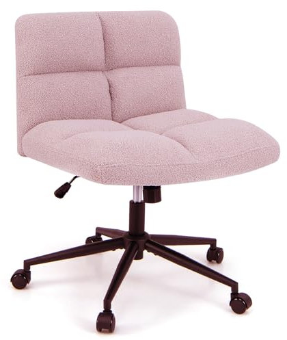 COSTWAY Schneidersitz Stuhl mit Rollen, Drehstuhl ohne Armlehnen, Schreibtischstuhl mit breiter Sitzfläche, Bürostuhl, Schminkstuhl, höhenverstellbar, Wippfunktion, modern (Rosa)