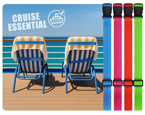Kreuzfahrt Handtuchbänder [4er Set] – Verstellbare elastische Bänder für Sonnenliegen & Deckstühle – Perfekt für Kreuzfahrt, Pool & Strand – Sicherer Halt für Handtücher