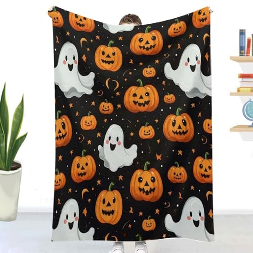Halloween Decke, Herbstdeko Decken Für Sofa, Halloween Fluffy Blanket Mit Niedlichem Ghosts Muster, Kürbis Decke Kuschelig Schwarz, Kuscheldecke Herbst Aesthetic, Thanksgiving Gifts