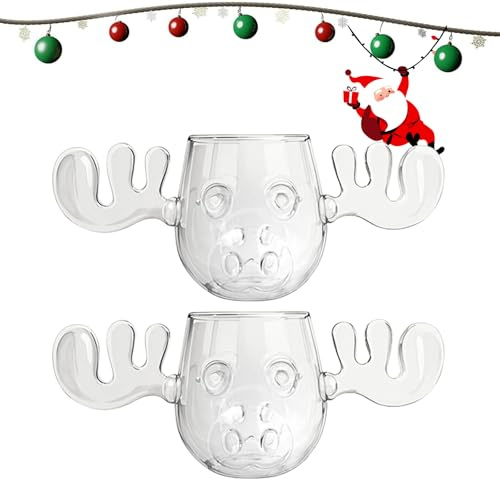 ACESOME Christmas Eggnog Moose Mug - 400ml Footless Christmas Mugs - Glass Safe Packaging - Vacation Moose Mugs Glass Christmas Clear Eggnog Mug Gifts- Clear (2Pcs)