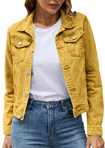 Ladies Denim Jackets, Womens Long Sleeve Casual Trucker Jean Jacket, Classic Button Up Outerwear Coat for Spring, Autumn