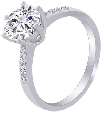 Wycian Ringe Frauen Aesthetic Freundschaftsringe Weiß Gold Silber 9K Moissanit 6 Zinken. Rund. mit 2 Karat Moissanit Größe 54 (17.2) Beliebt für Frau Verlobung Gravur