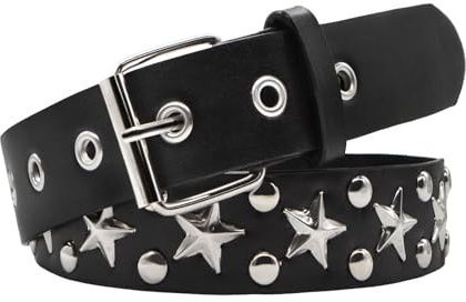 LJCZKA Star Studded Belt for Women Men,Fashion Gothic Y2k Punk Leather Belt Vintage Rock Halloween Belt for Jeans Pants