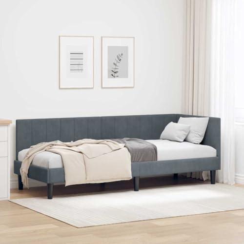 vidaXL Corner Bed with Velvet Headboard - Bedroom Furniture, Minimalist and Chic Design