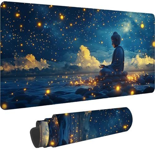 Gaming Mouse Pad 35.4 x 15.7 inch XXL Mouse Mat Zen Non-slip Desk Mat,Mousepad with Stitched Edges,Waterproof Mousemat,Large Extended Mousepad for PC,Gaming,Home,Office (900 x 400 mm Landscape)-j124i