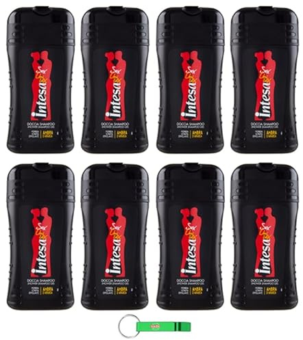 Intesa - 8 gel doccia unisex Ambra d'Arabia – shampoo gel doccia con azione delicata – 250 ml + portachiavi Beni Culinari