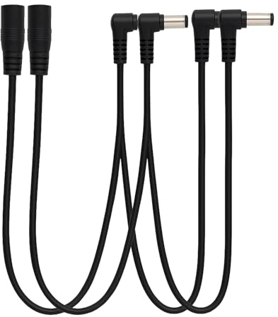 Guitar Pedal Power Cable Daisy Chain – 2 Pack 9V DC Power Supply Splitter for Effects Pedals – 1 to 2 Way Power Distribution Cable with 5.5x2.1mm Connectors – Pedalboard Accessories for Musicians