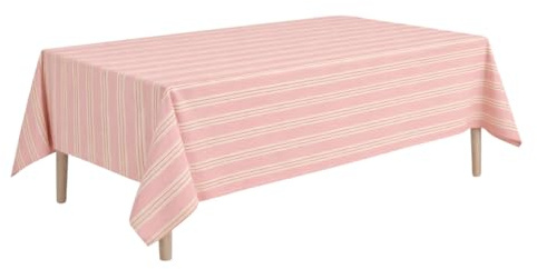MICA Decorations Evie Gestreifte Tischdecke Stoff für Esstisch - Tischdecke Abwaschbar 250 x 140 cm - Table Cloth - Rosa