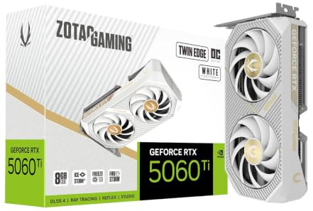 ZOTAC Gaming GeForce RTX 5060 Ti 8GB Twin Edge OC White Edition DLSS 4 8GB GDDR7 128-bit 28Gbps PCIE 5.0 Gaming Grafikkarte, IceStorm 2.0 Cooling, SFF-Ready, ZT-B50610Q-10A