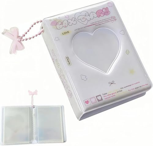 Kpop Fotokarten-Ordner Kleiner PVC Wasserdichtes Fotoalbum 40 Karten Kapazität Mini Sammlerbuch mit Anhänger für Kpop Fans (Weiß)